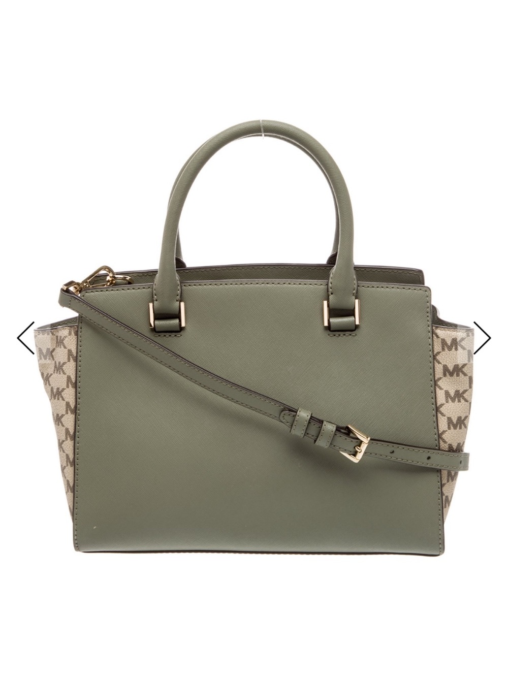 Michael Kors Olive and Beige Logo Saffiano Satchel - Picture 5 of 6